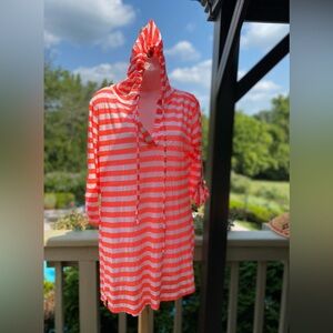 NWOT Balance Coverup Collection - Neon orange/white striped coverup w/hood, L